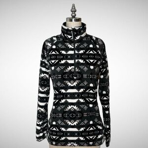 Eddie Bauer Quarter Zip Fleece Pullover Black White Gray Medium